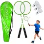 LEAN TOYS Badminton Set mit 2 Schlägern, 3 Federbällen und Tasche, Grün