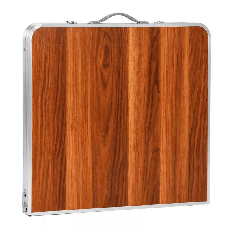 LEAN Folding Camping Table Adjustable Height Suitcase Wood