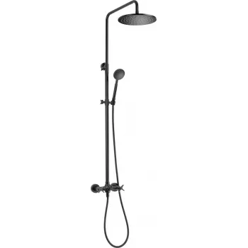 DEANTE Rain Shower mit Duscharmatur - Schwarz, Wandmontierte Duschsäule mit quadratischem Regenduschkopf 250x250 mm, Einhebelmischer, Messing-Armaturenkörper, Edelstahlsäule, höhenverstellbar 800-1150 mm