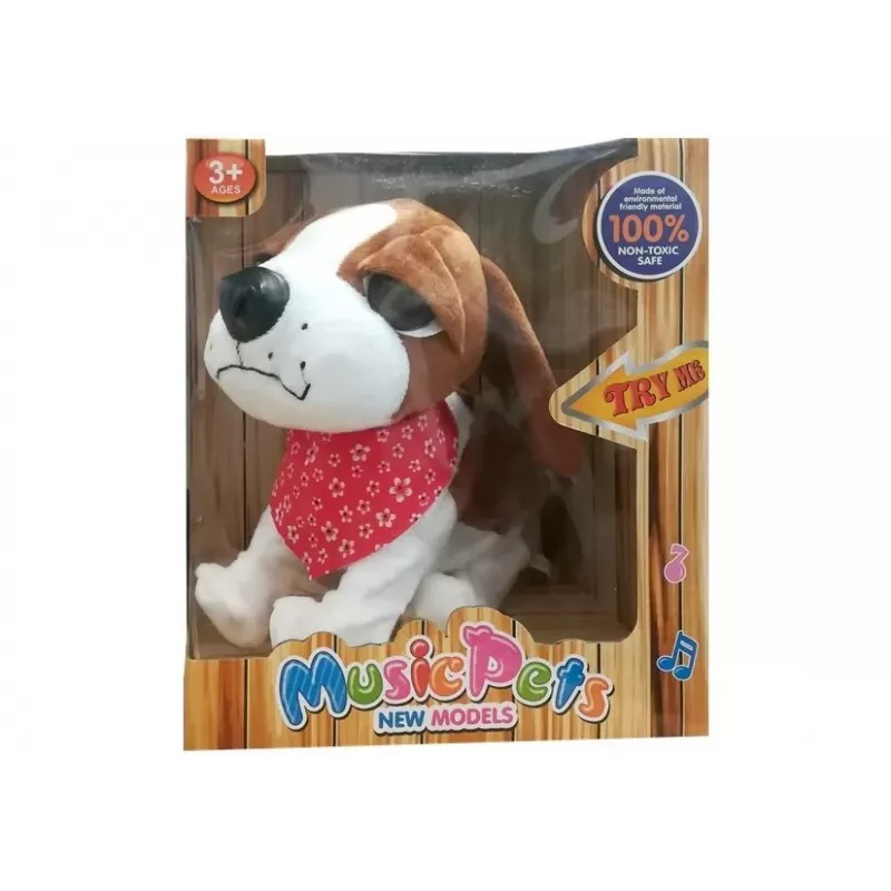 LEAN TOYS Interaktiver Hund an der Leine, bellt, wedelt mit dem Schwanz, Sensoren