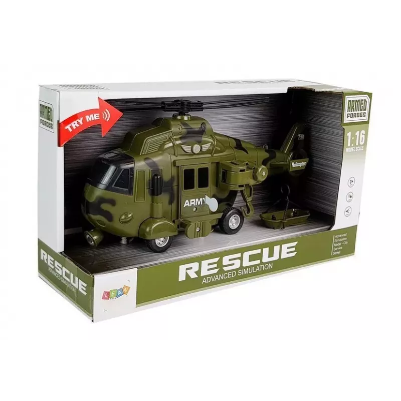 LEAN TOYS Militär-Rettungshubschrauber 1:16 Haken Sound Licht