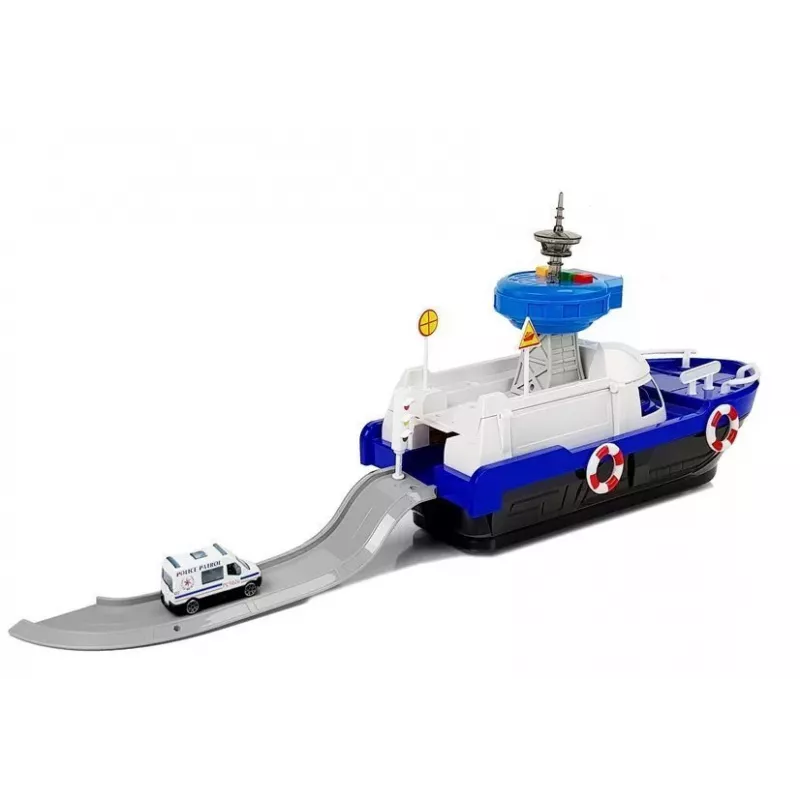LEAN TOYS Polizei-Transportboot mit Autos, Geräuschen und Lichtern