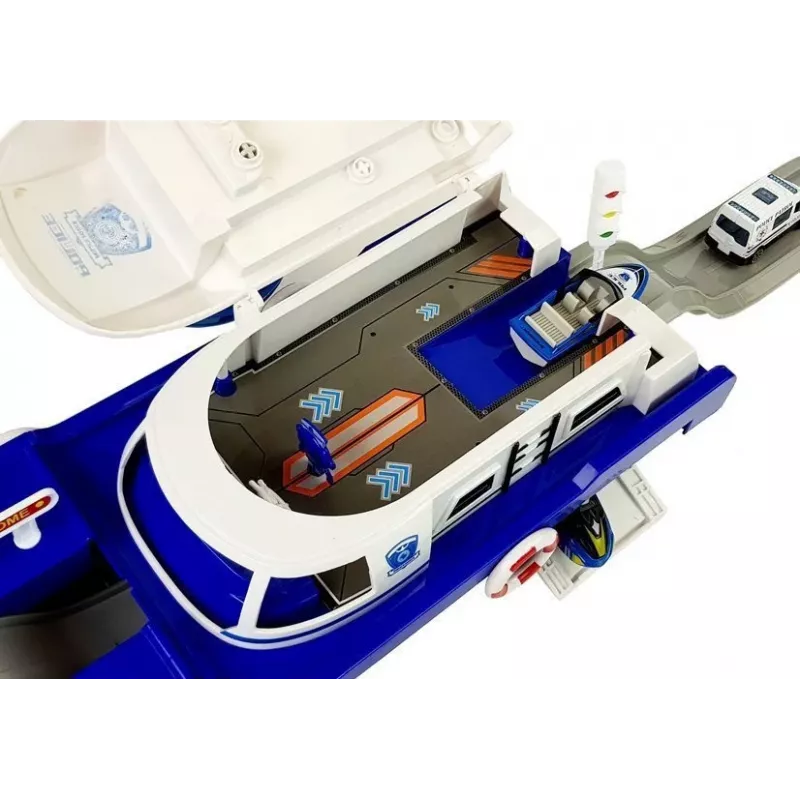 LEAN TOYS Polizei-Transportboot mit Autos, Geräuschen und Lichtern