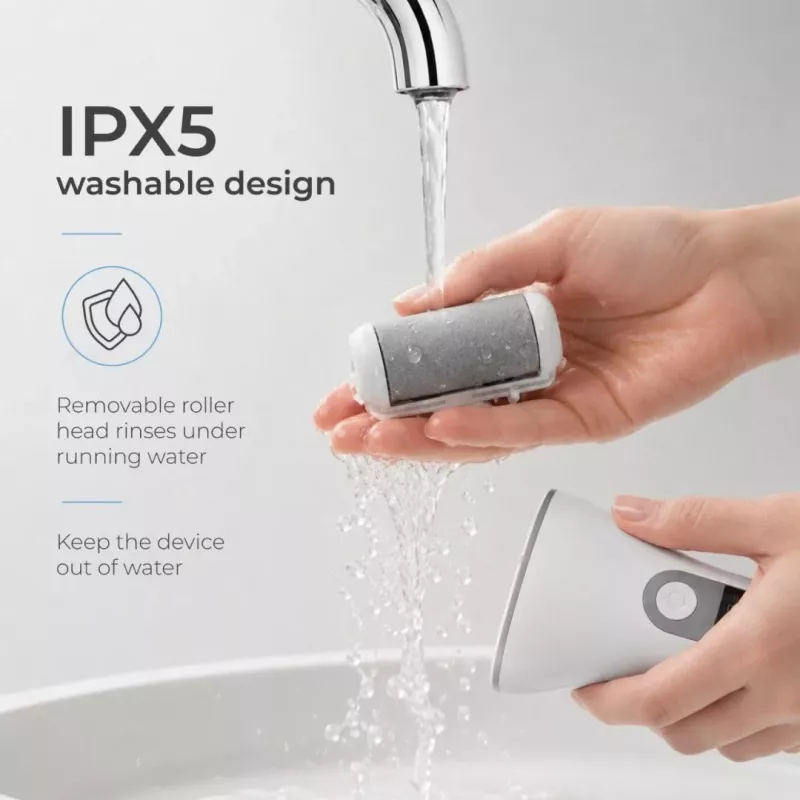 Ray Battler RB 0018 Callus Remover - Elektrische, wiederaufladbare Fußfeile mit 3 Rollenköpfen, IPX7 wasserdicht, Nass- und Trockenanwendung