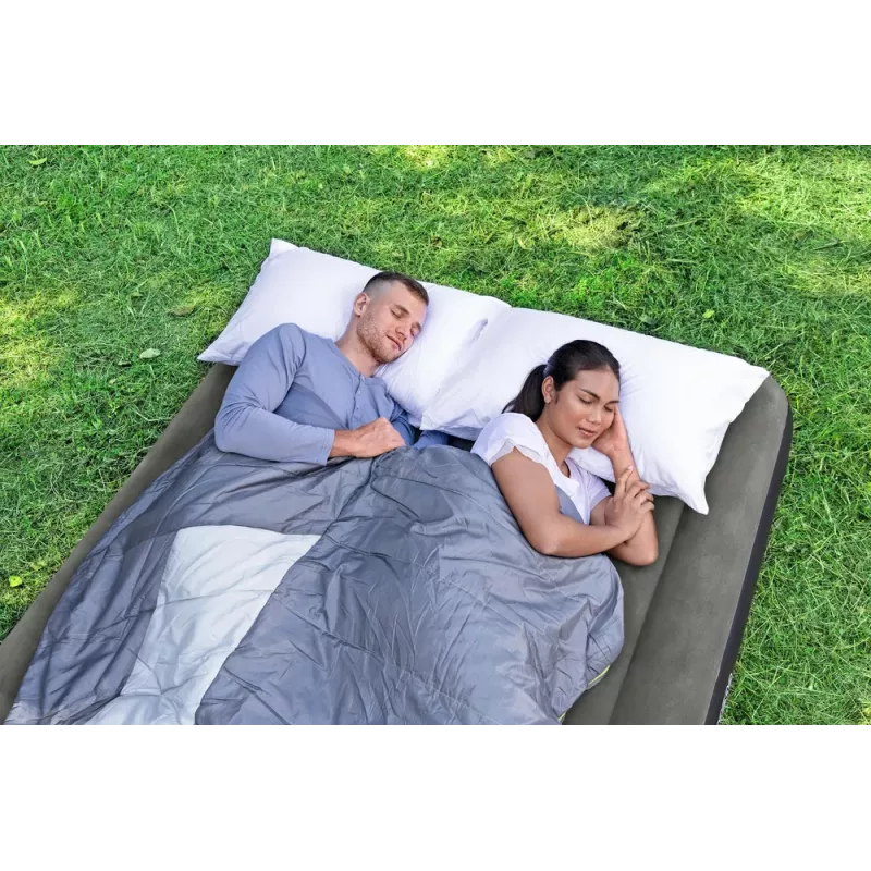 Bestway Pavillo Inflatable Airbed Queen 203x152x25 cm mit integrierter Fußpumpe, geflockter Oberseite, Coil-Beam-Konstruktion, Grau/Blau