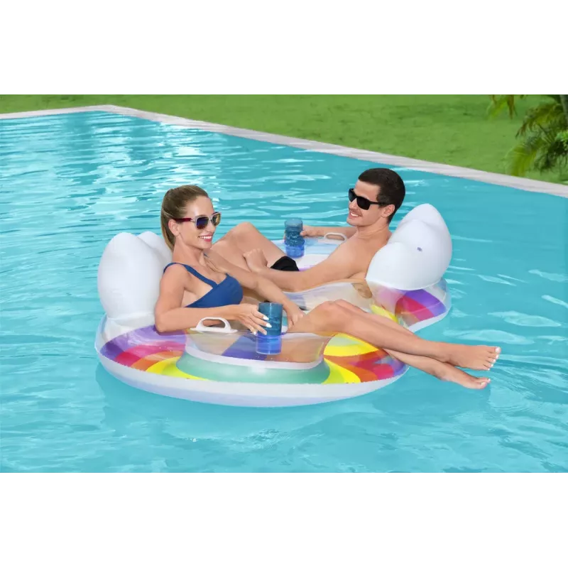 Doppelter aufblasbarer Schwimmring 186 x 116 cm Regenbogen Bestway 43648