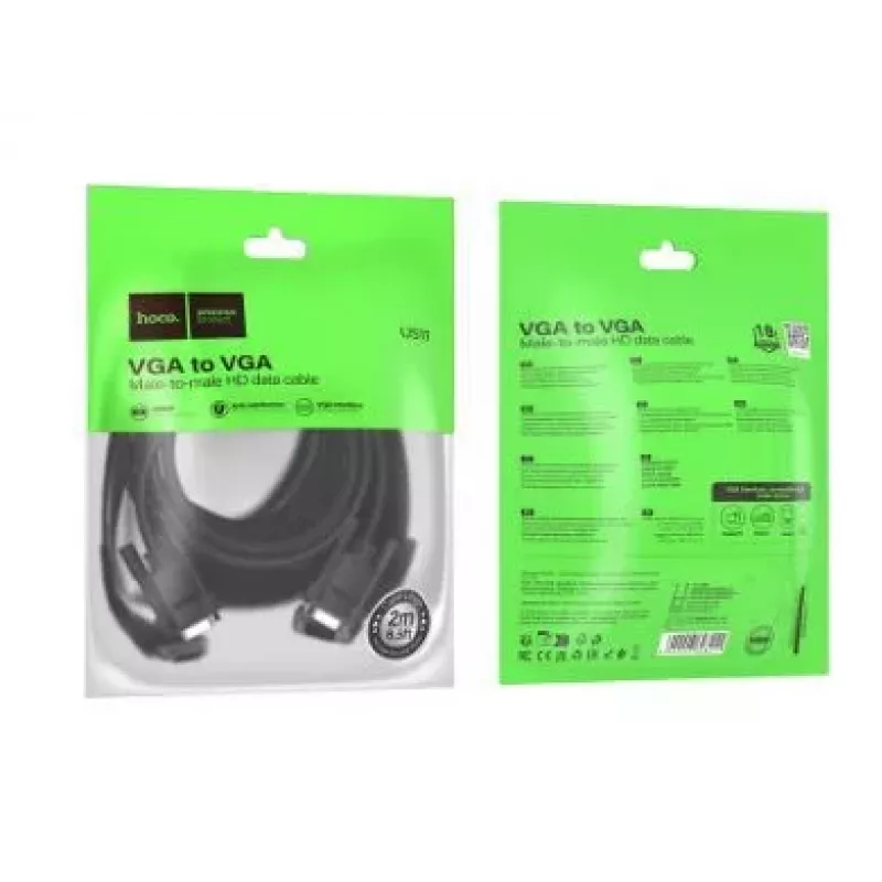 Hoco US11 VGA Male to VGA Male HD Data Cable (2m) Schwarz