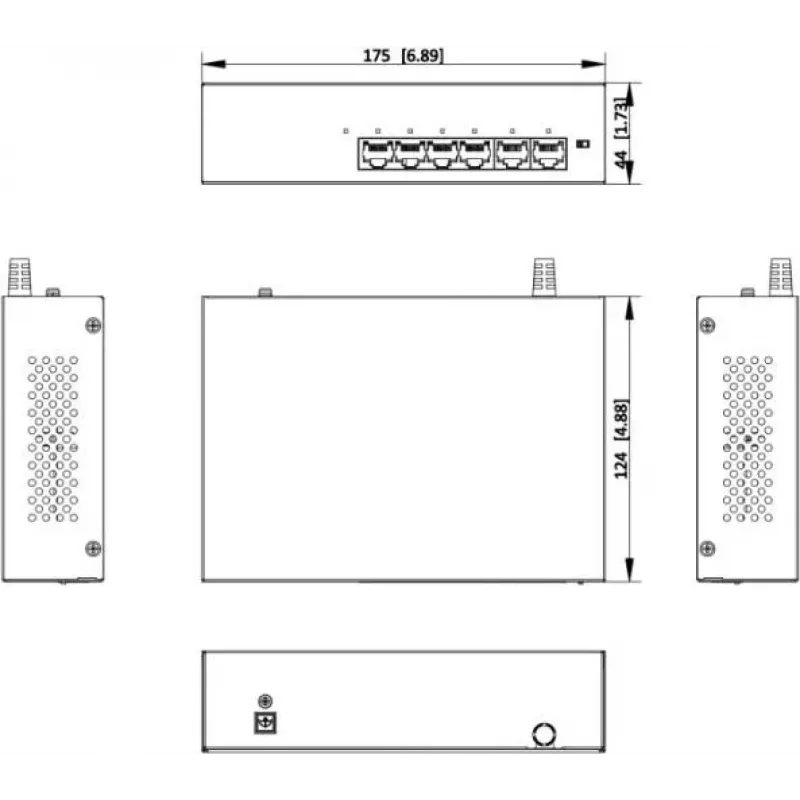 Hikvision DS-XS06-P(O-STD) 6-Port Unmanaged PoE+ Switch (4 PoE Ports, 2 Gigabit Uplink, 60W Budget, DIN Rail)