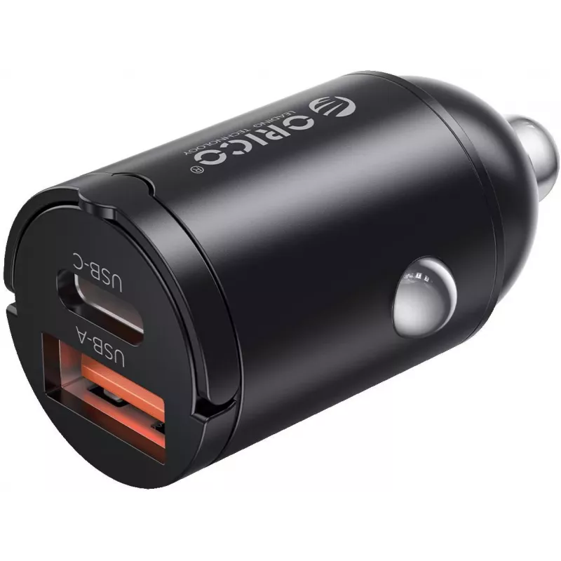 ORICO 60W Dual Port Car Charger mit USB-C 30W PD & USB-A 30W QC 3.0 - Schwarz