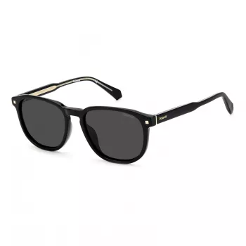 POLAROID PLD4117GSX807 Herren Rechteck-Sonnenbrille - Schwarzer Rahmen, graue polarisierte Gläser, 55 mm