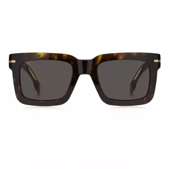 BOSS BOSS1501S086 Herren-Rechteck-Sonnenbrille - Schwarzer Acetatrahmen, graue Polycarbonatgläser, UV400-Schutz