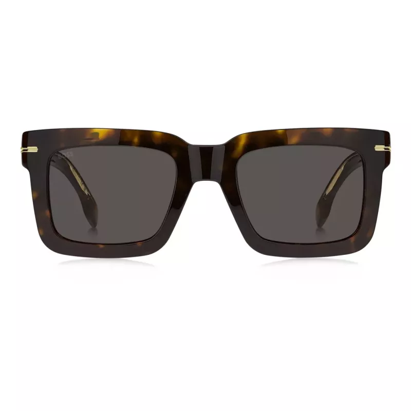 BOSS BOSS1501S086 Herren-Rechteck-Sonnenbrille - Schwarzer Acetatrahmen, graue Polycarbonatgläser, UV400-Schutz