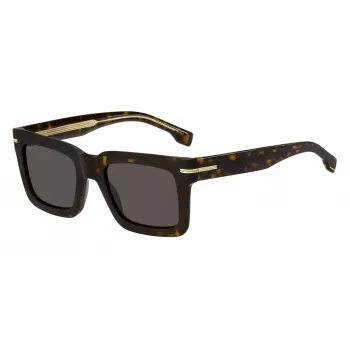 BOSS BOSS1501S086 Herren-Rechteck-Sonnenbrille - Schwarzer Acetatrahmen, graue Polycarbonatgläser, UV400-Schutz