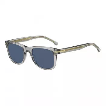 BOSS BOSS1508SKB7 Herren-Rechteck-Sonnenbrille, schwarzer Acetatrahmen, graue Polycarbonatgläser, 52/21/145 mm