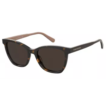 TOMMY HILFIGER Damen-Sonnenbrille TH-1981-S-086 Havana Acetat Square Frame Braune Gläser 54/17/140 mm