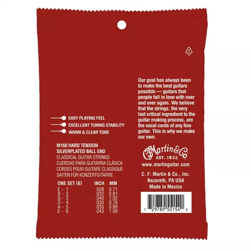 Martin M160 Classical Hard Tension (28-43) Classical Guitar Strings