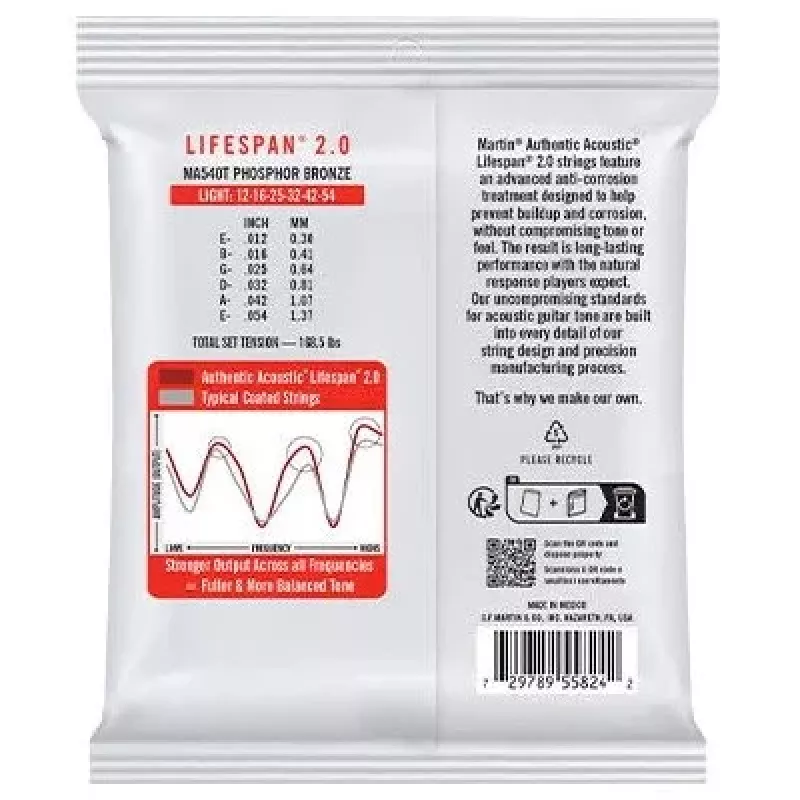 Martin MA540T Light (12-54) Akustikgitarrensaiten - Phosphor Bronze, Lifespan 2.0