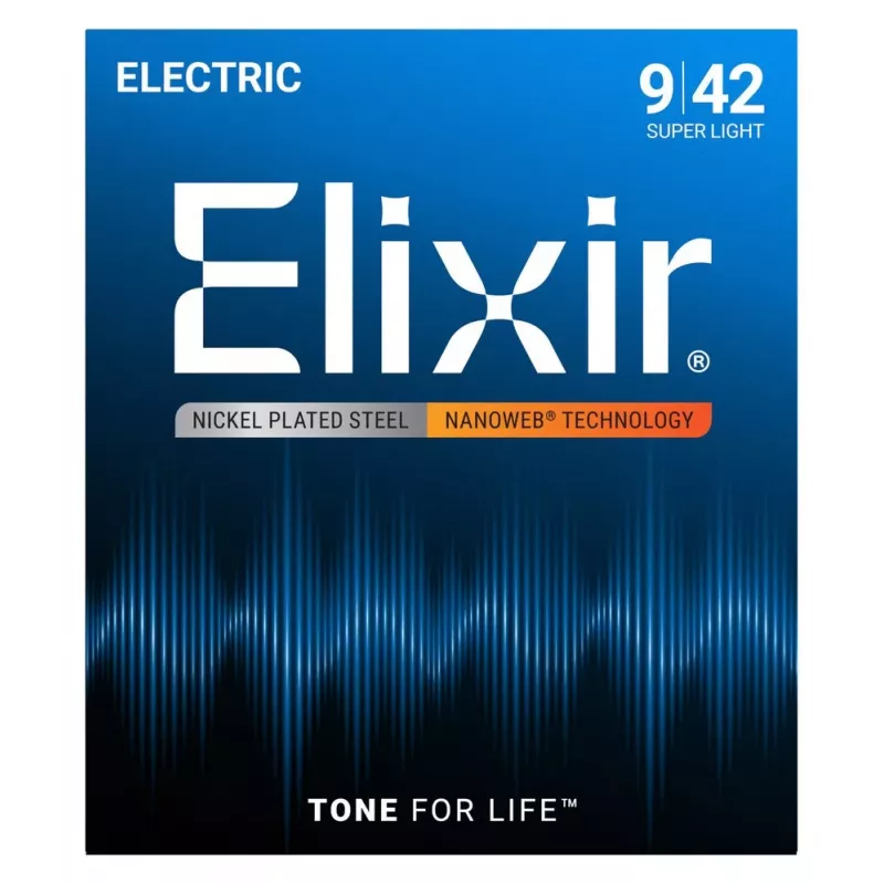 Elixir Strings 12002 Nanoweb E-Gitarrensaiten, Super Light .009-.042, 6er-Pack