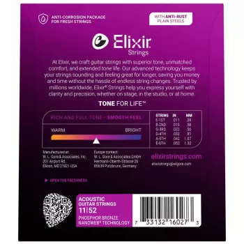 Elixir Strings 16027 Phosphor Bronze Custom Light NANOWEB Akustikgitarrensaiten (11-52)
