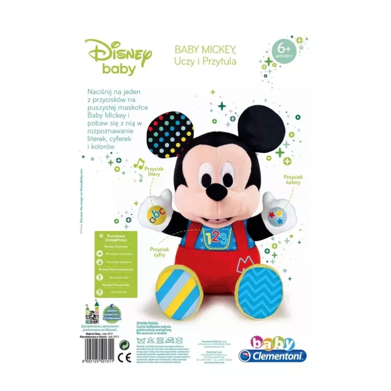 Clementoni Disney Baby Mickey Mouse Interaktives Plüschtier, lehrt und umarmt, polnische Sprache 50131