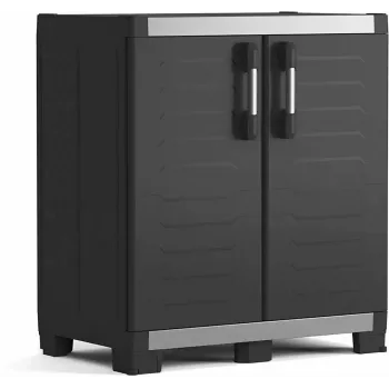KETER GARAGE CABINET XL IT - Schwerlast-Kunstharz-Schrank mit 4 verstellbaren Einlegeböden, abschließbaren Doppeltüren, Grau/Schwarz