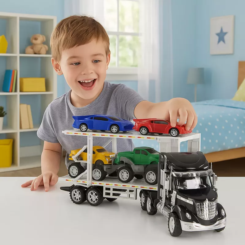 Koala Games G2591 Car Transporter Truck mit 4 Die-Cast Autos