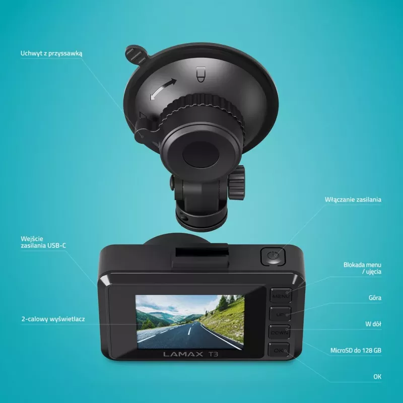 LAMAX T3 Dashcam Full HD 1080p 140° Weitwinkel mit G-Sensor und Parkmodus