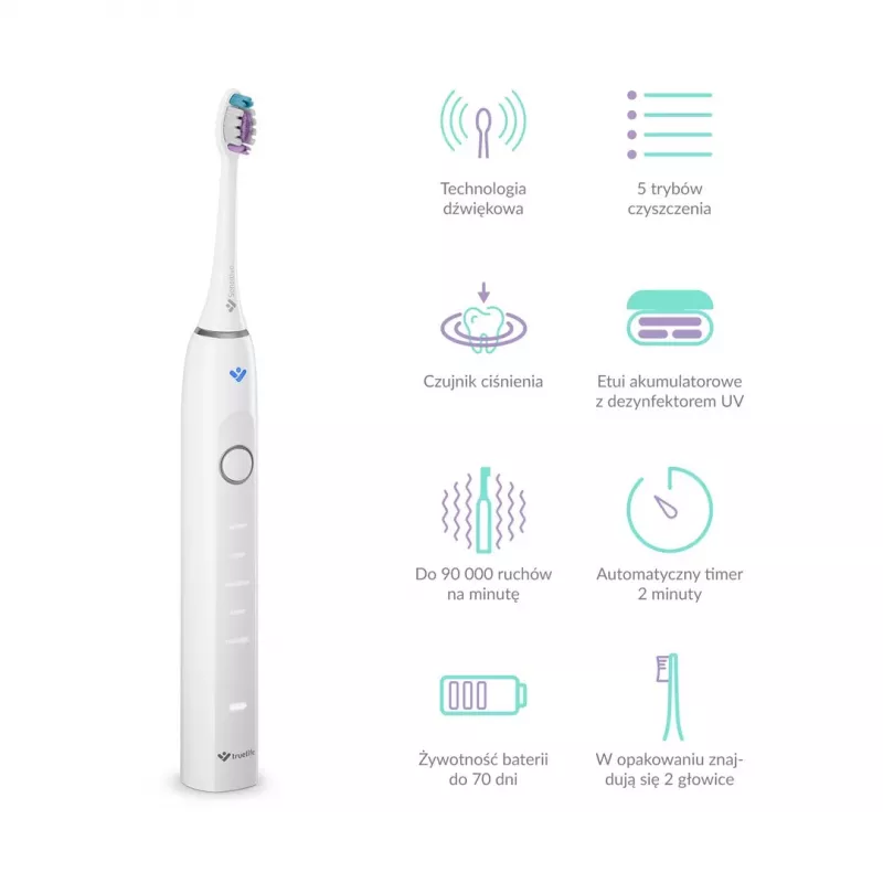 TrueLife SonicBrush Clean70 UV Schallzahnbürste mit UV-Sanitizer, 5 Modi, 3 Bürstenköpfe, Reiseetui, Schwarz