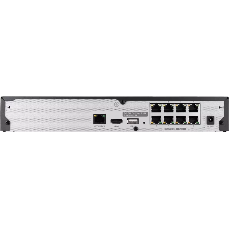 Hanwha Vision Netzwerk-Videorekorder 8 IP-Kanäle H.265 60Mbps ohne HDD HDMI PoE Switch