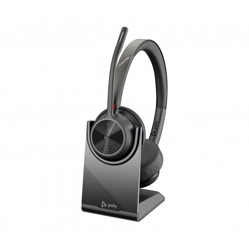 Plantronics Voyager 4320 UC Kabelloses Bluetooth-Headset mit Ladestation, USB-A-Adapter, Microsoft Teams zertifiziert, Schwarz