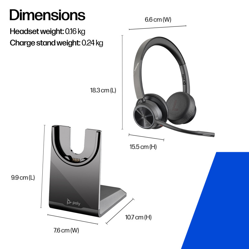 Plantronics Voyager 4320 UC Kabelloses Bluetooth-Headset mit Ladestation, USB-A-Adapter, Microsoft Teams zertifiziert, Schwarz