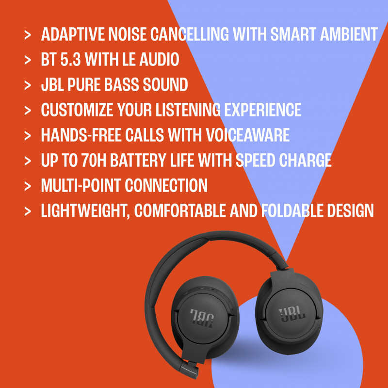 JBL Tune 770NC Kabellose Over-Ear-Kopfhörer mit Geräuschunterdrückung - Lila