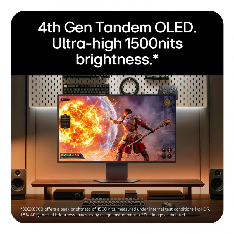 LG UltraGear Evo AI 32GX870B-B 31,5 Zoll Tandem OLED Gaming-Monitor, 4K 240Hz / FHD 480Hz, HDR500, USB-C 90W