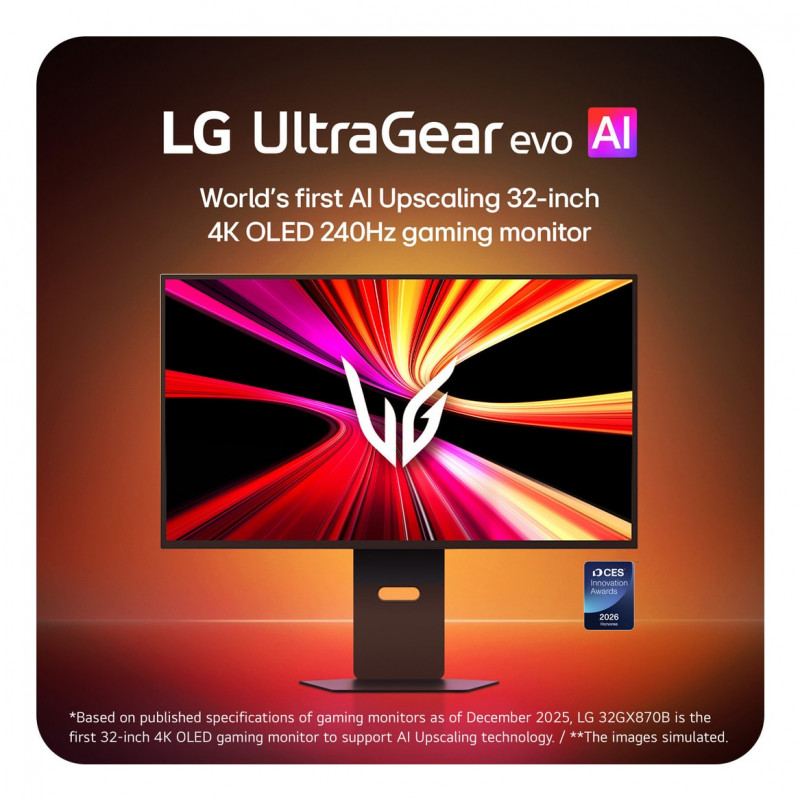 LG UltraGear Evo AI 32GX870B-B 31,5 Zoll Tandem OLED Gaming-Monitor, 4K 240Hz / FHD 480Hz, HDR500, USB-C 90W