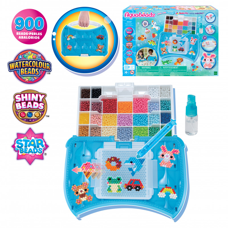 EPOCH Aquabeads Craft Studio Starter Set – Über 800 wasseraktivierte Perlen in 12 Farben, wiederverwendbares Layout-Tablett, Perlenstift & Sprüher, ohne Hitze oder Kleber, kreatives Perlenkunst-Set für Kinder ab 4 Jahren