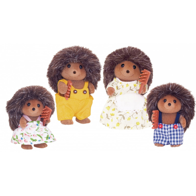 KAISER ELEKTRO Sylvanian Families Igel-Familie von Stachel - Sammelbare geflockte Tierfiguren Spielset, 4 Figuren mit Kamm, ab 3 Jahren