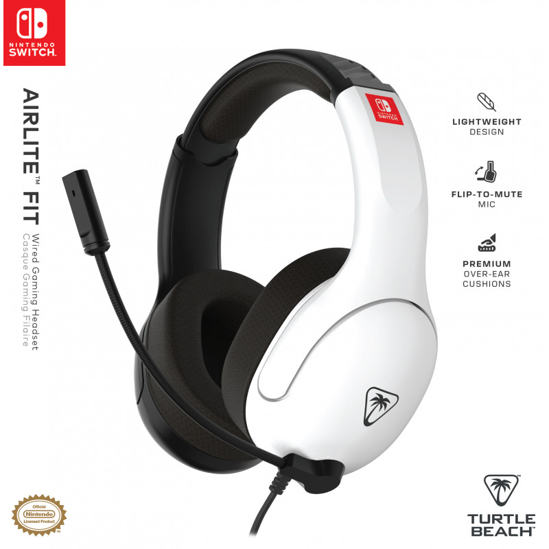 Turtle Beach Airlite Fit Headset NS Schwarz & Weiß - Kabelgebundenes Over-Ear-Gaming-Headset mit Flip-to-Mute-Mikrofon