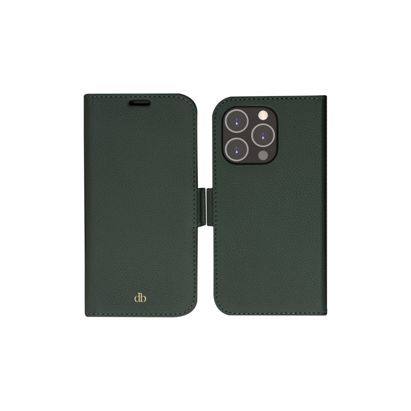 dbramante1928 New York Flip-Hülle für Apple iPhone 14 Pro - Evergreen - Nachhaltiges Vollnarbenleder