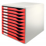 Leitz Plus Schubladenschrank Formular-Set, 10 Schubladen, Hellgrau/Rot, DIN A4, Auszugssperre, Stapelbar 5281-00-25