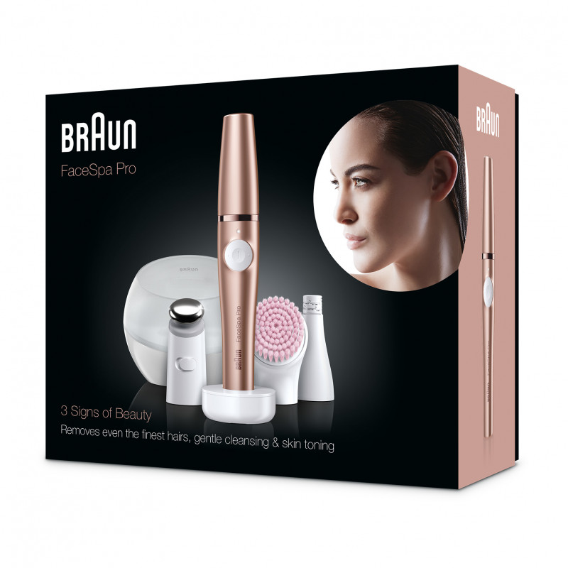Braun FaceSpa Pro 921 3-in-1 Gesichtsepilierer, Reinigungsbürste & Toning-Gerät, Bronze-Weiß