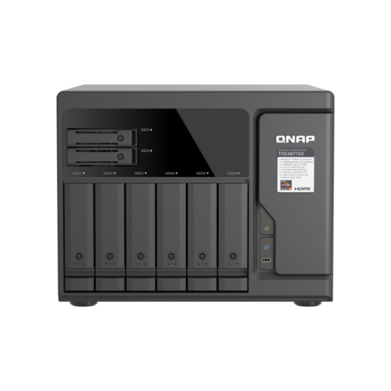 QNAP TVS-H877AX-R5-16G 8-Bay QuTS hero NAS, AMD Ryzen V1500B, 16GB RAM, 2x2.5GbE, 2U Rackmount