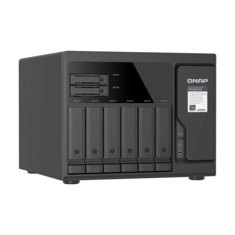 QNAP TVS-H877AX-R5-16G 8-Bay QuTS hero NAS, AMD Ryzen V1500B, 16GB RAM, 2x2.5GbE, 2U Rackmount