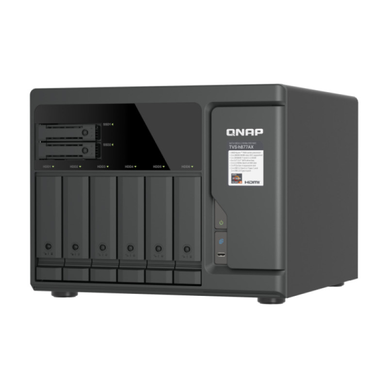 QNAP TVS-H877AX-R5-16G 8-Bay QuTS hero NAS, AMD Ryzen V1500B, 16GB RAM, 2x2.5GbE, 2U Rackmount