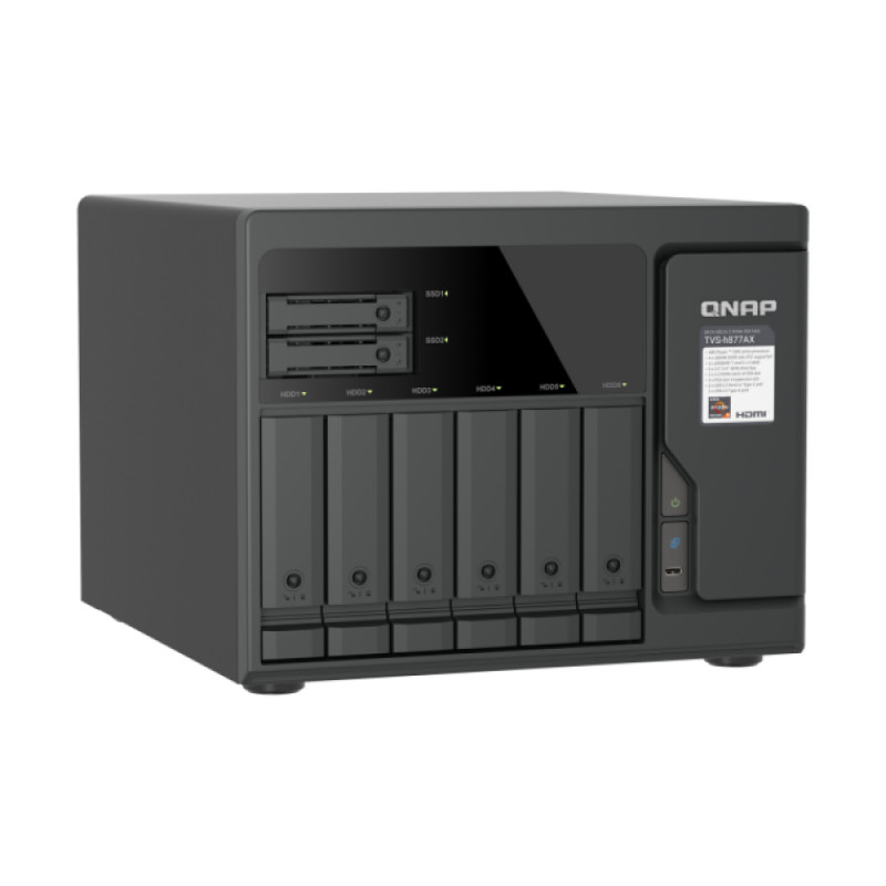 QNAP TVS-H877AX-R5-16G 8-Bay QuTS hero NAS, AMD Ryzen V1500B, 16GB RAM, 2x2.5GbE, 2U Rackmount