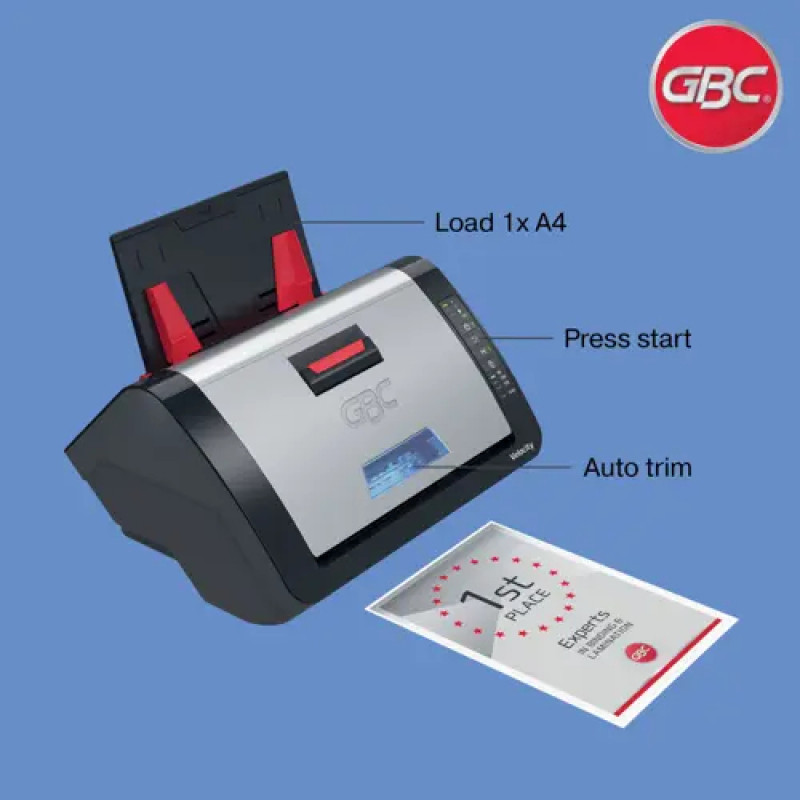 GBC Velocity A4 Laminiergerät-Set mit 10 Folien, Heißlaminierung, 2 Walzen, Anti-Stau, Schwarz 4410076