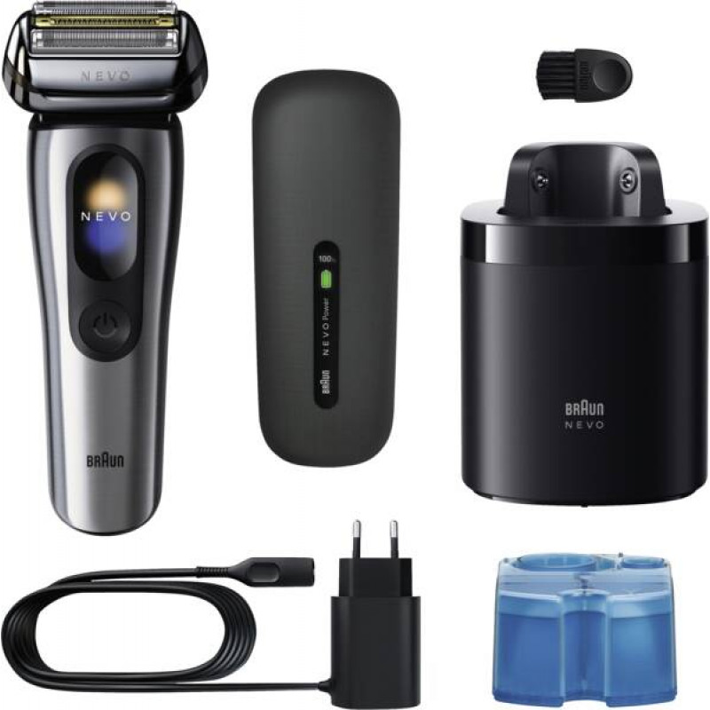 Braun NEVO 17000cc Elektrorasierer mit Clean&Charge Station, 5 Modi, 360°-Scherkopf, Chrom/Silber 349659