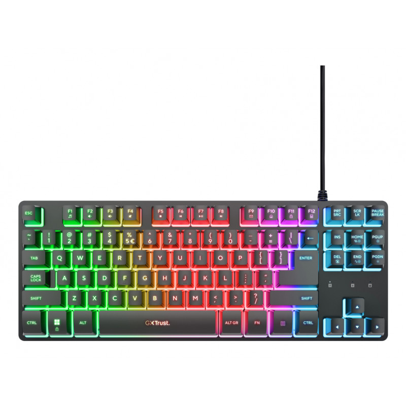 Trust Gaming GXT833 THADO TKL Gaming-Tastatur - Tenkeyless, Metall-Oberplatte, mehrfarbige LED-Hintergrundbeleuchtung, Membran, kabelgebundenes USB