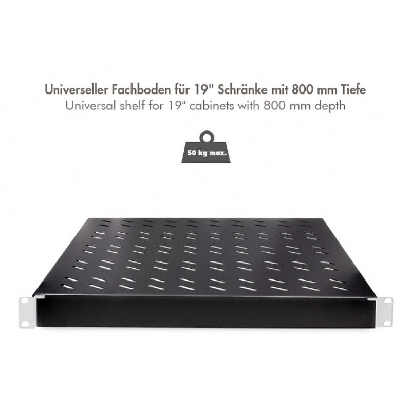 LogiLink 19 Zoll Rack-Einlegeboden 1U verstellbare Tiefe 570 mm perforiert Schwarz für 800 mm tiefe Schränke SF0800B