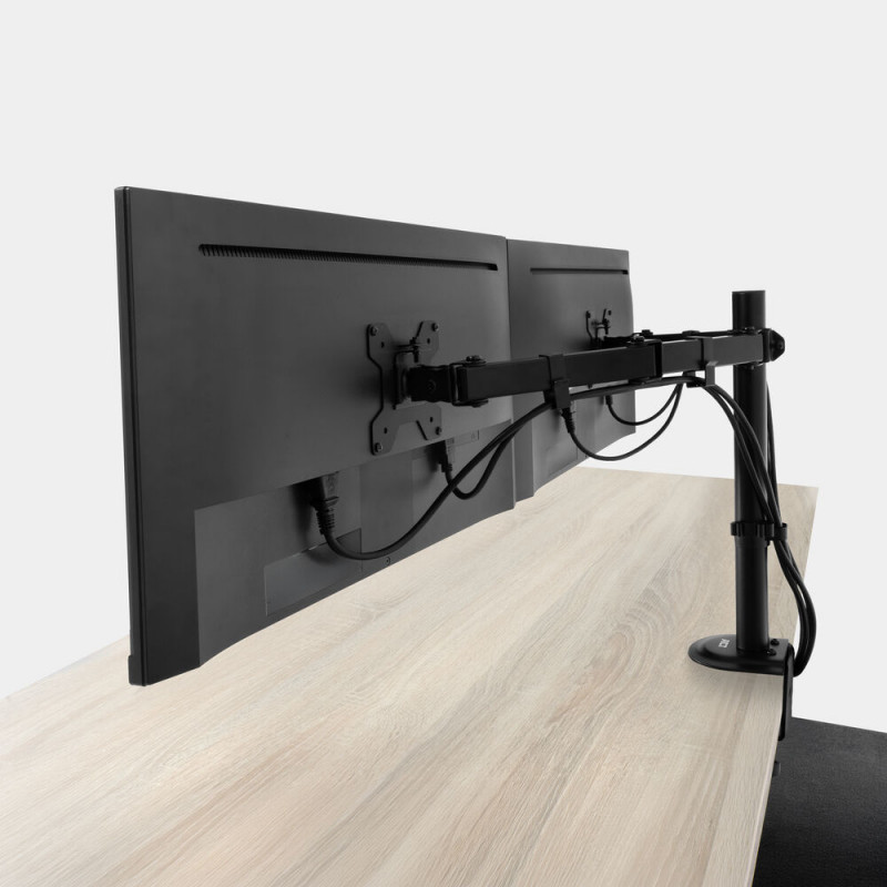 ACT AC8362 Dual-Monitorarm für 32-Zoll-Bildschirme, Gasfeder, Tischklemme & Tülle, Schwarz