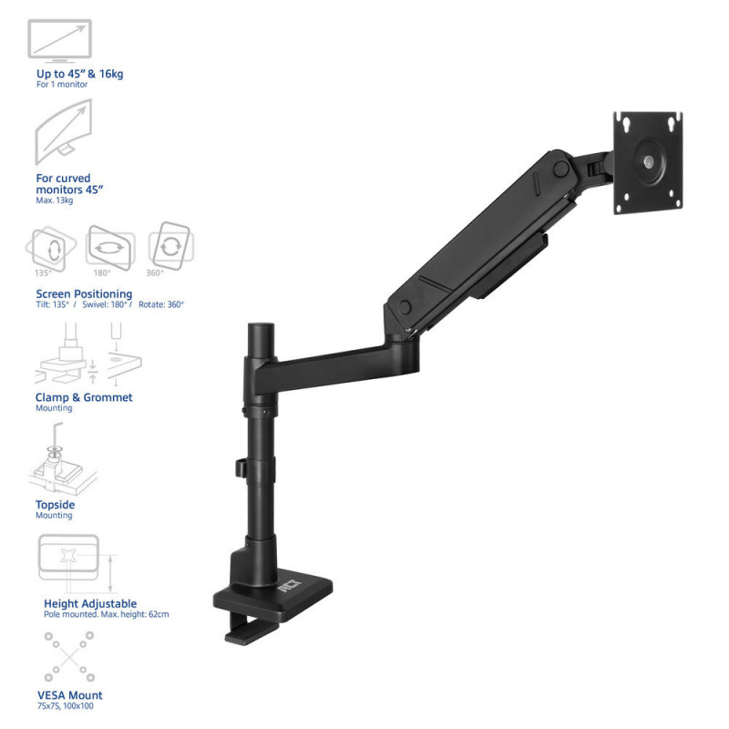ACT Monitorarm 45 Zoll Office Solid Pro Gasfeder-Stangenmontage 1 Monitor (AC8329)
